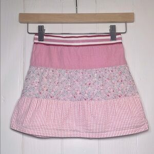 KULE VGUC Preppy Seersucker Gingham Floral Colorblock Elastic Skirt